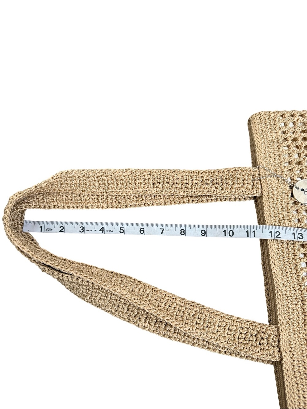 The Sak Crochet Tote Bag Beige Tan Metallic Lined Boho Shoulder Handbag - Picture 13 of 13